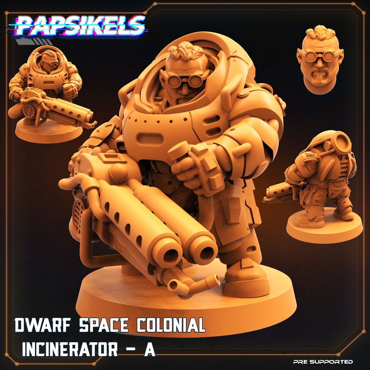 Space Dwarf Incinerator - 32mm Scale Alien Miniature | RPG | Sci fi | Cyberpunk | Role Playing | DnD | Papsikel