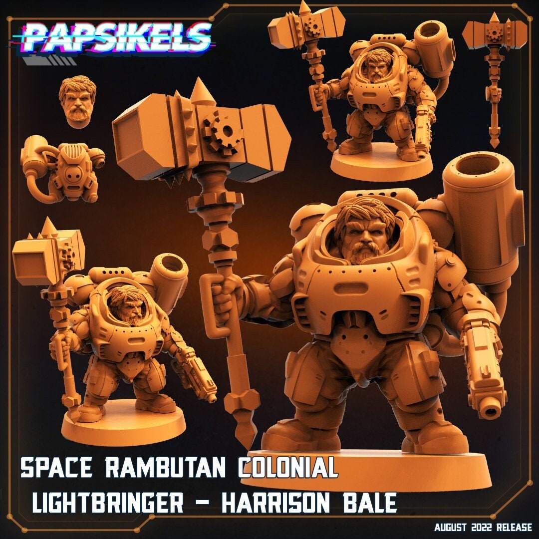 Space Dwarf Harrison Bale - 32mm Scale Alien Miniature | RPG | Sci fi | Cyberpunk | Role Playing | DnD | Papsikel