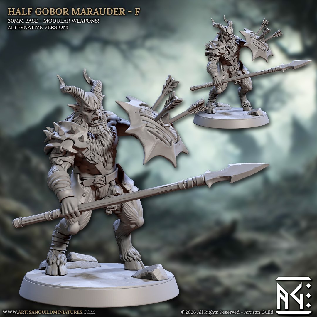 Half Gobor Marauders | 28mm - 75mm Scale Resin Minis | DnD | Frostgrave Artisan Guild Rise of the Beastmen