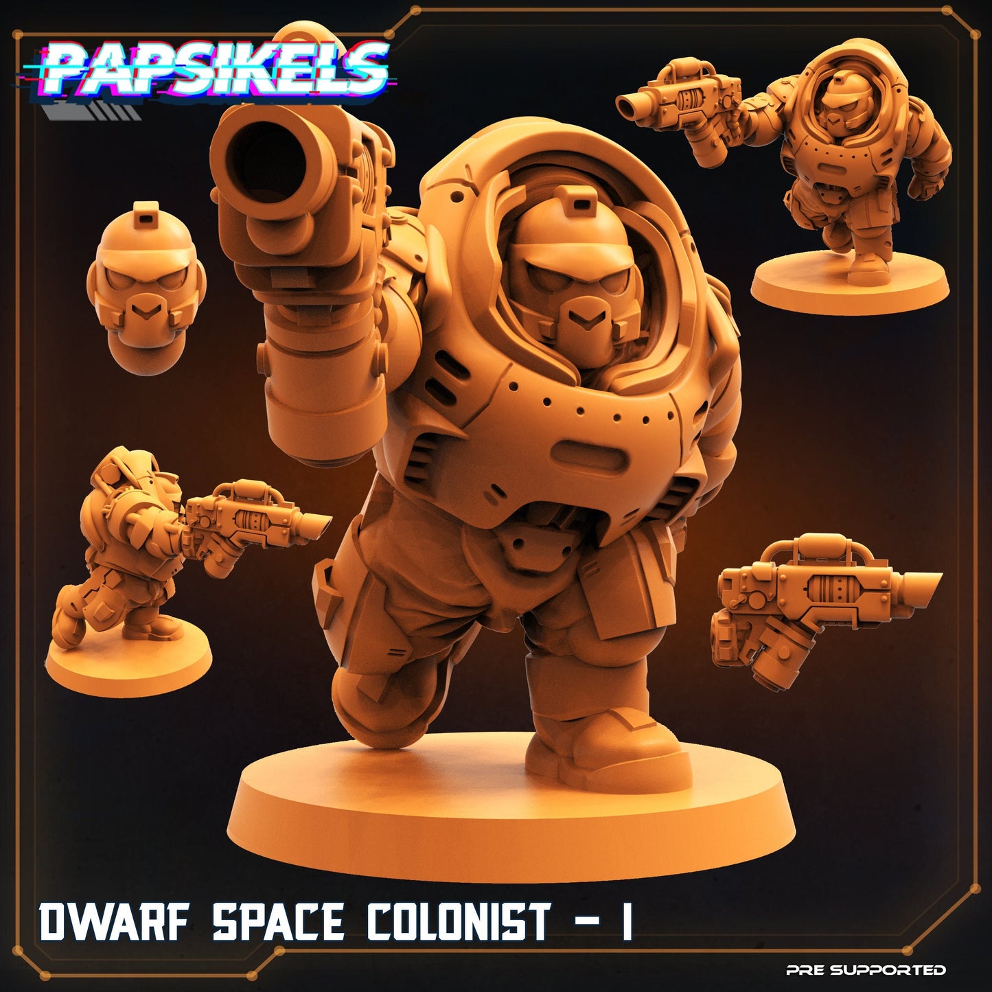 Space Dwarf Colonist I - 32mm Scale Alien Miniature | RPG | Sci fi | Cyberpunk | Role Playing | DnD | Papsikel