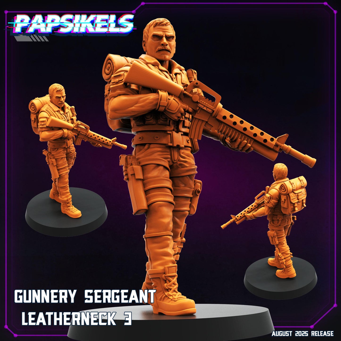 Gunnery Sergeant Leatherneck 1-3 - 32mm Scale Cyberpunk Miniature | Papsikels