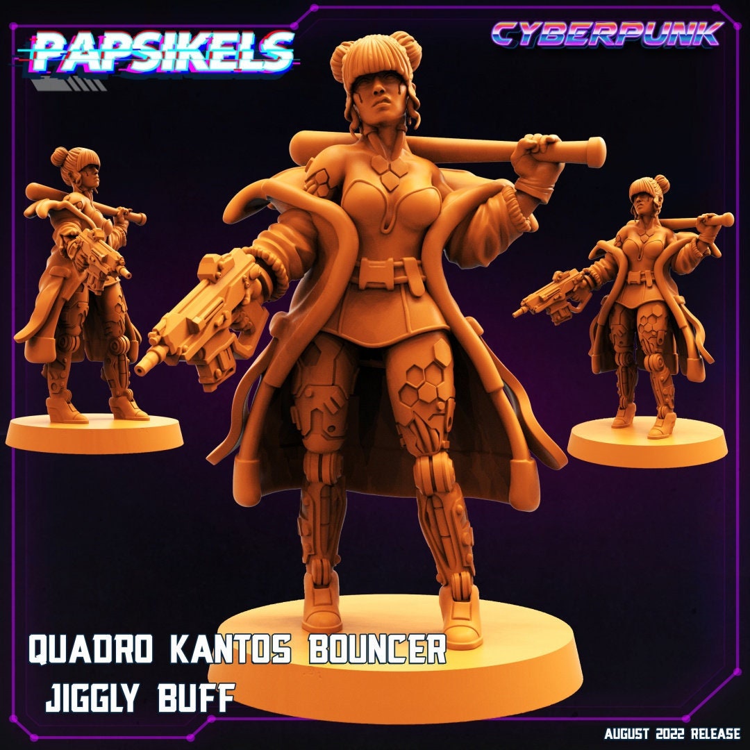 Cyberpunk Female Bouncer Jiggly Buff - 32mm Scale Alien Miniature | Batang City | Papsikels