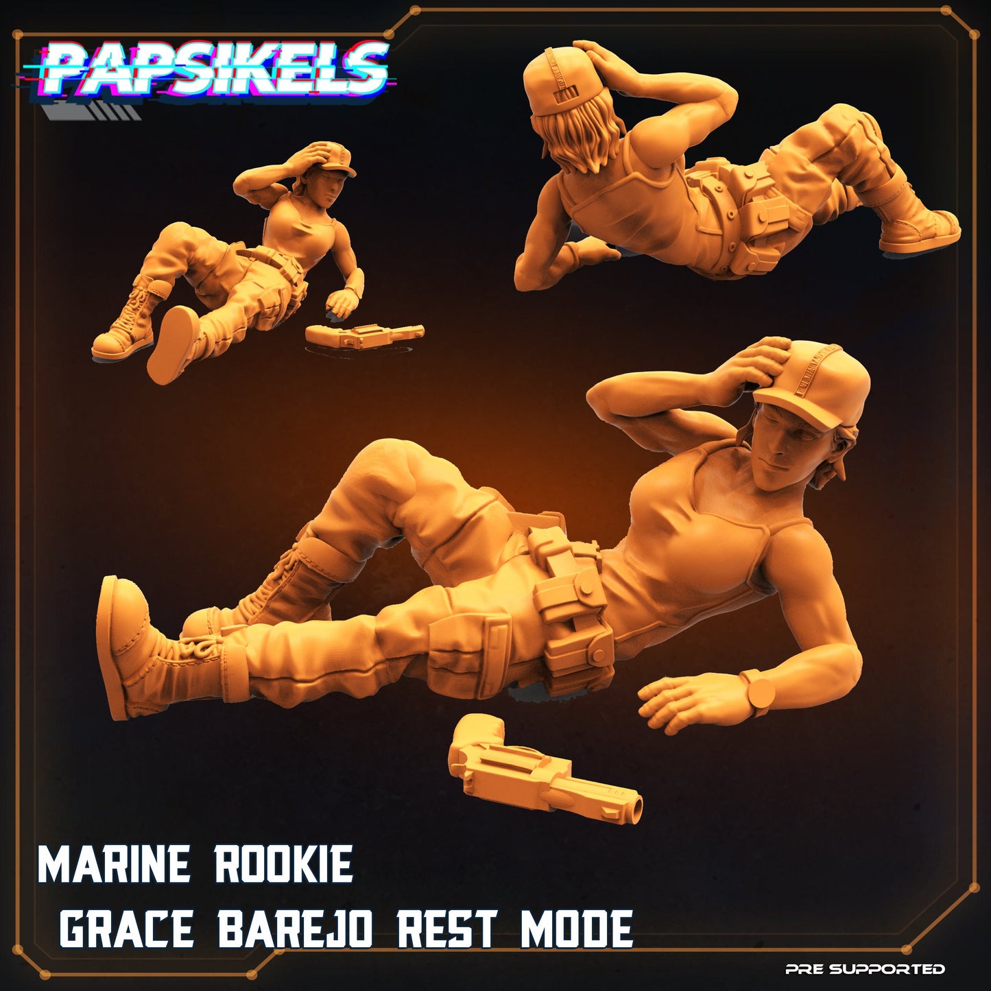 Female Rookie Grace Barrejo Rest - Resin 3D Print Alien Miniature | RPG | Sci fi | Cyberpunk | Role Playing | DnD | Papsikel
