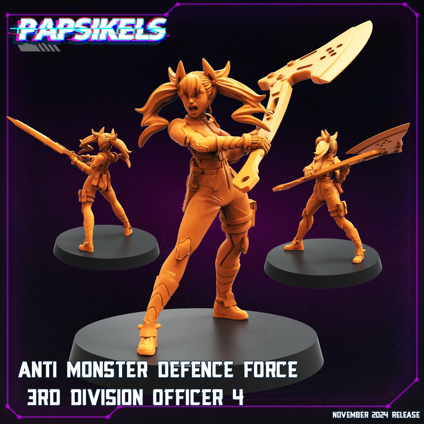 Anti Monster Defense Force Officer 2-4 - 28mm 32mm 40mm Scale Cyberpunk Miniature | Papsikels