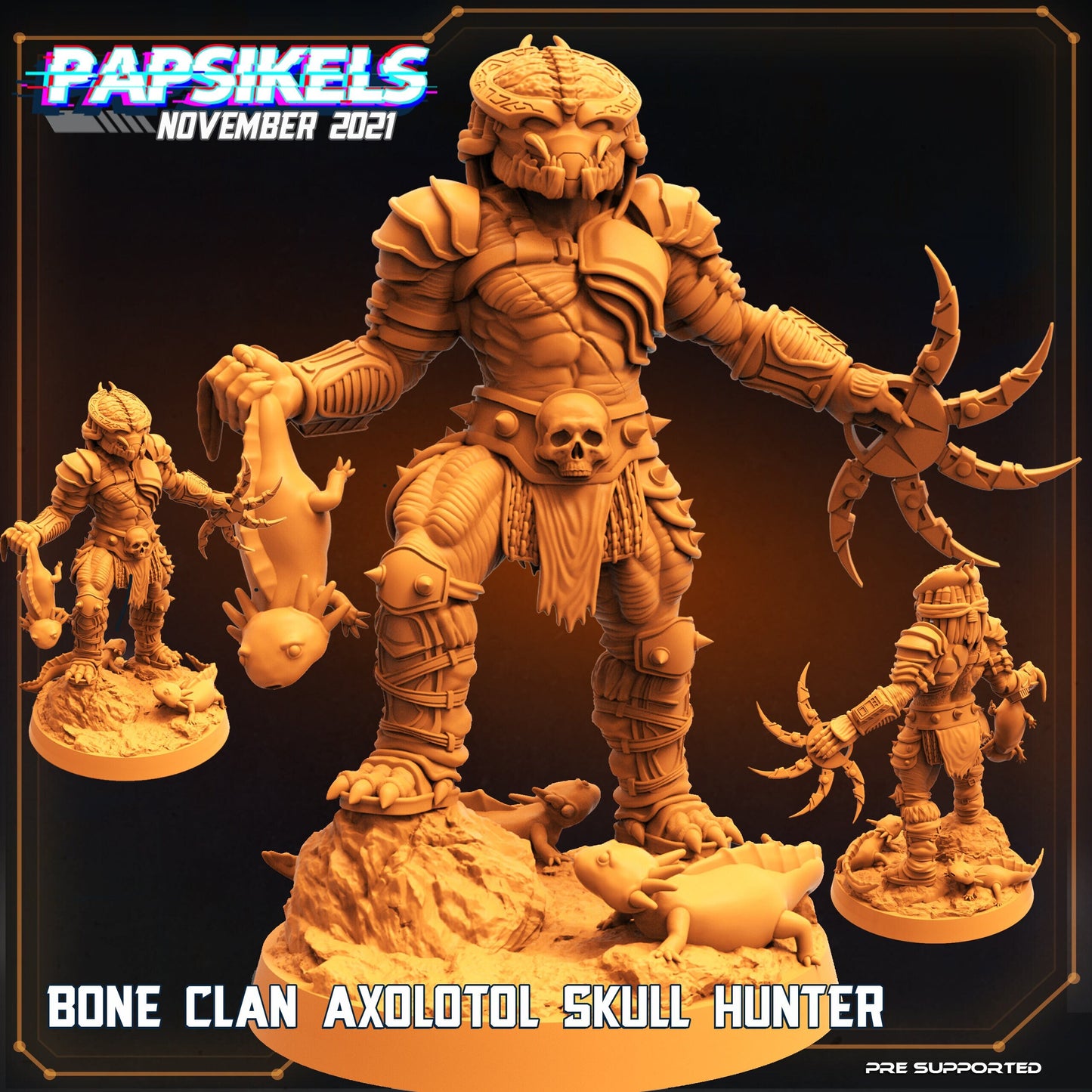 Bone Clan Axolotol Skull Hunter - 32mm Scale Alien Miniature | RPG | Sci fi | Cyberpunk | Role Playing | DnD | Papsikel
