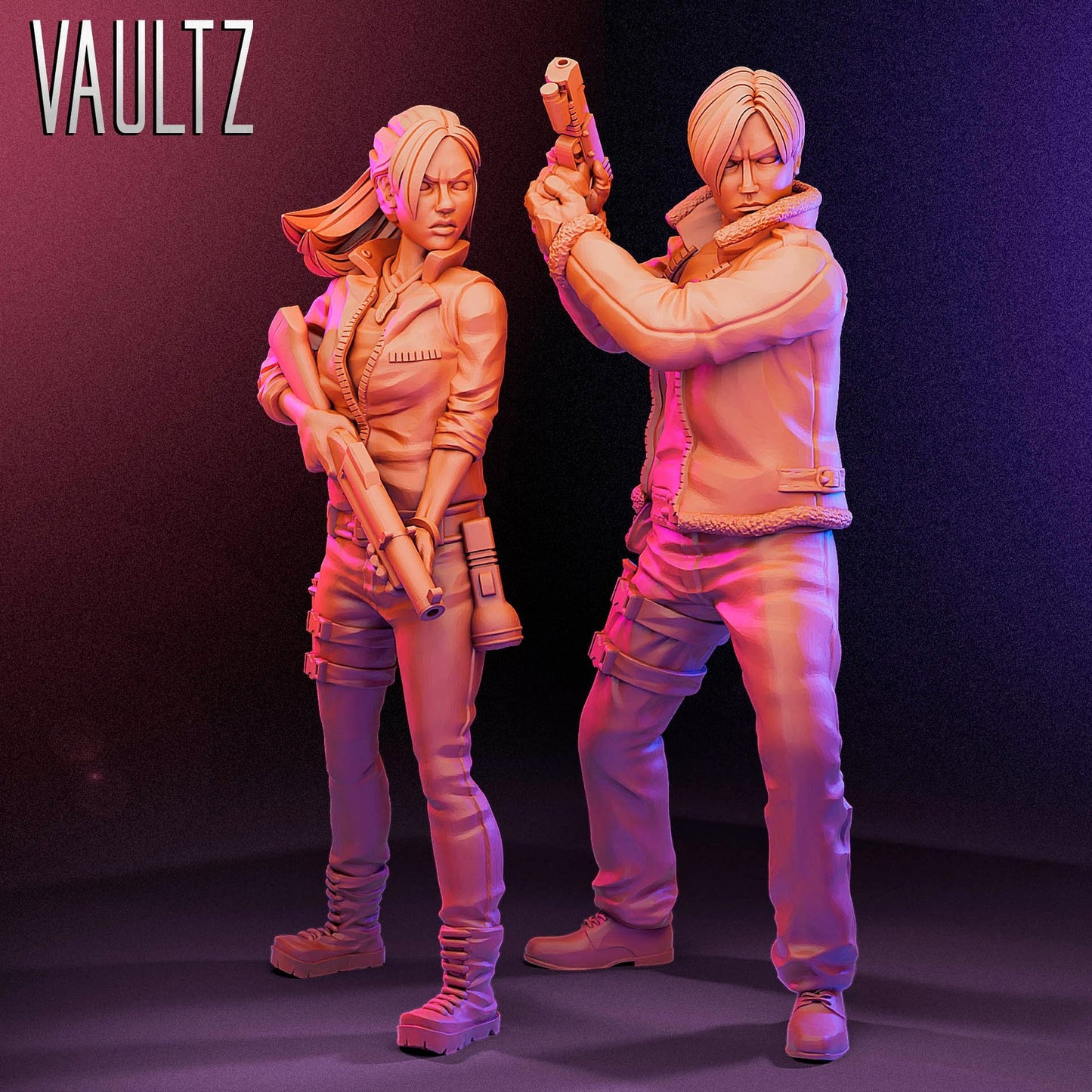 Survivor Clair and Leo | 28mm - 100mm Scale Resin Mini | Zombicide | Vaultz