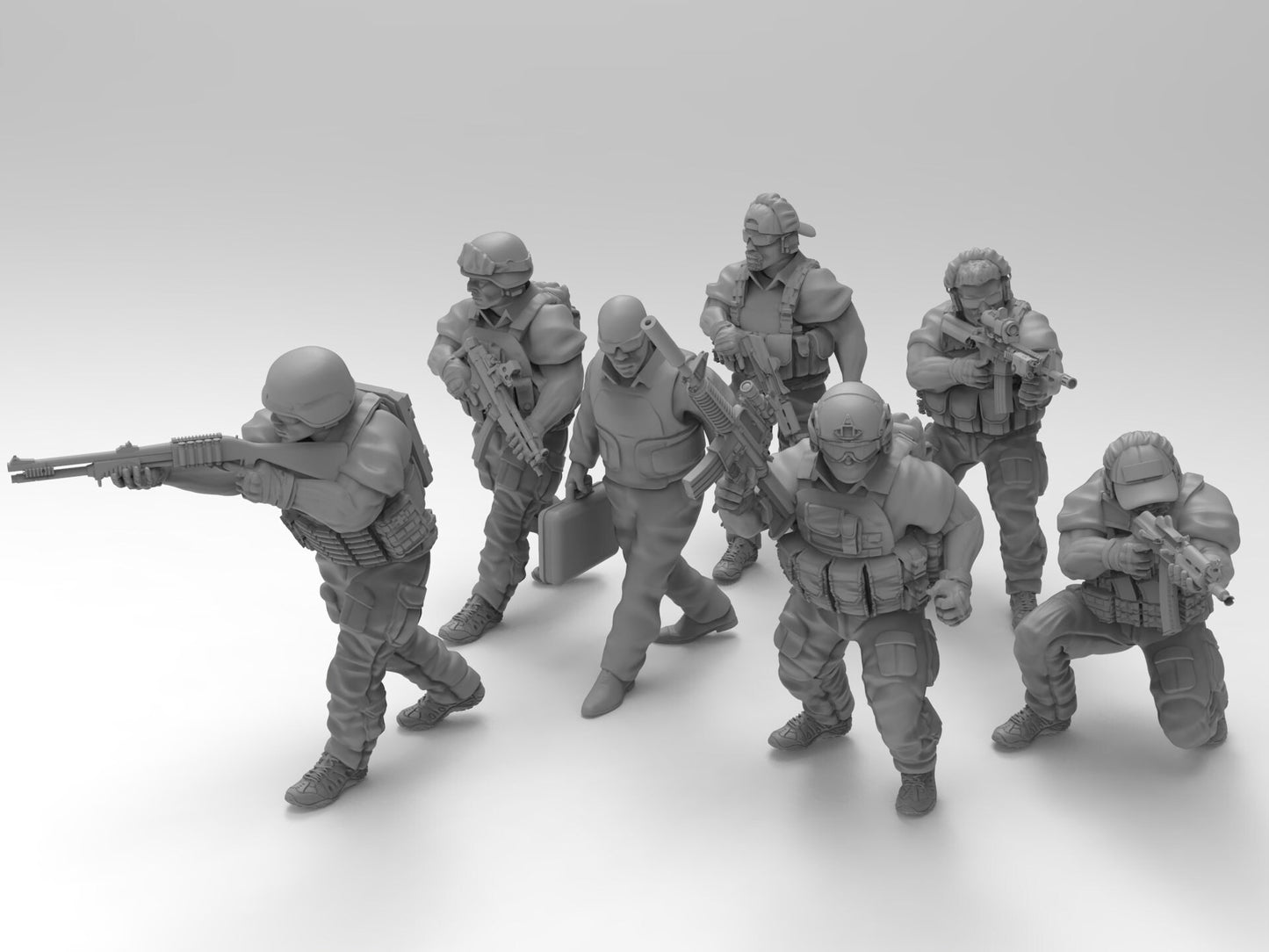 7pc PMC Private Military Escort Set - 28mm Scale Resin Military Miniature | Zona Alfa | Spectre Ops Mini