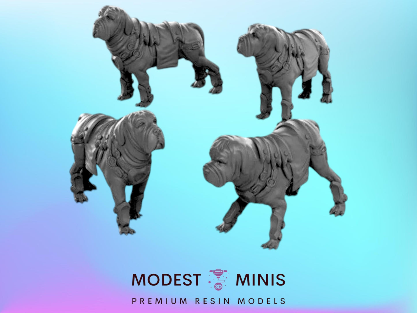 4pc Mastiff Dogs | 28mm - 75mm Scale | DnD Frostgrave Mini | Cast n Play Fantasy