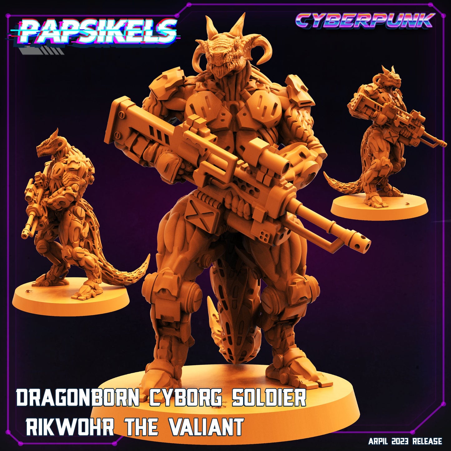 5pc Dragonborn Cyborgs Set - 32mm Scale Alien Miniature | Cyberpunk | Papsikels