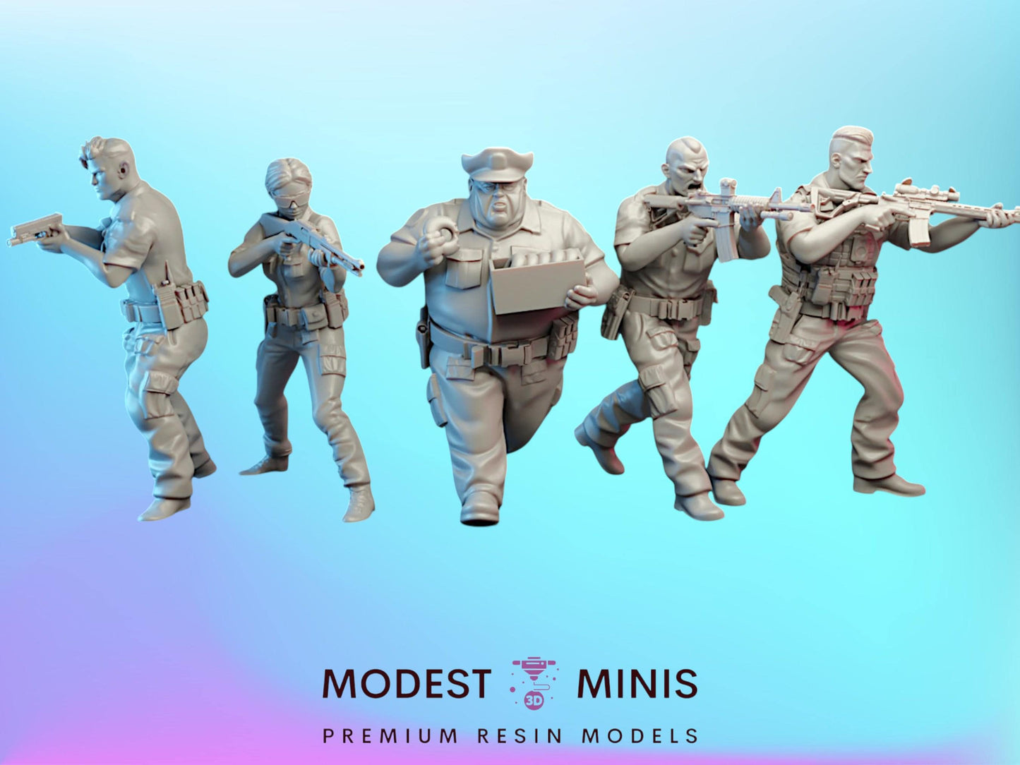 5pc Enforcers Police - 28mm Scale Resin Military Miniature | Zona Alfa | Spectre Ops Mini