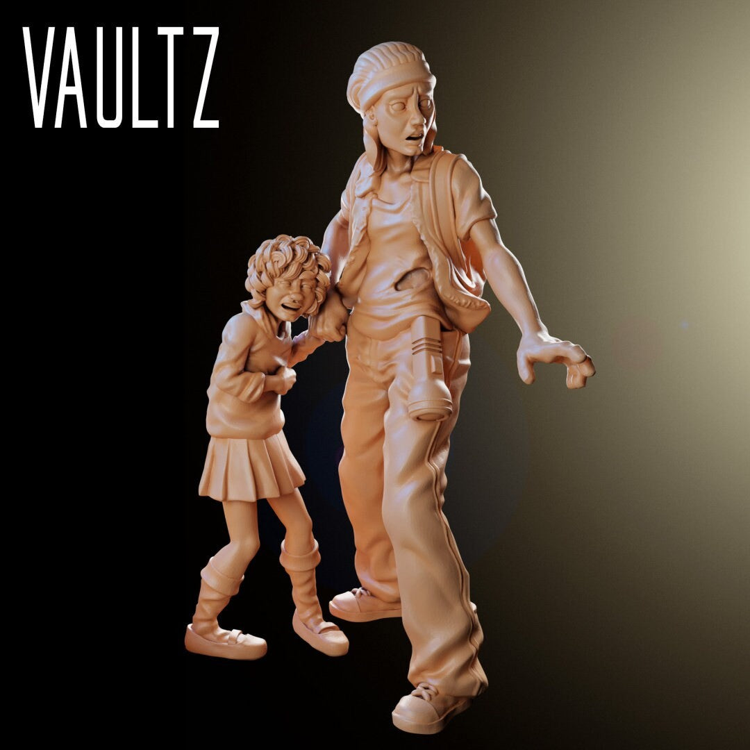 Survivor Woman and Child | 28mm - 100mm Scale Resin Mini | Zombicide | Vaultz