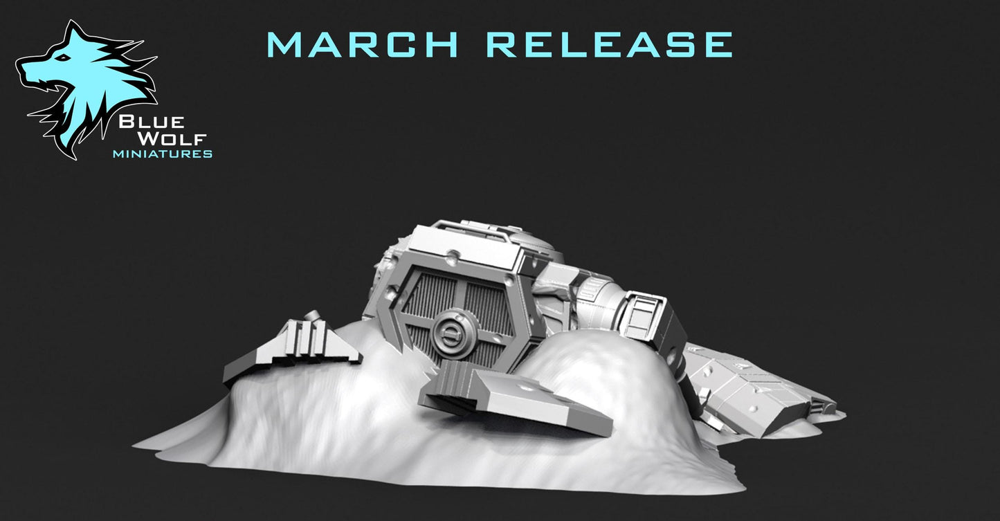 Destroyed Tank Sci FI | 28mm - 40mm Scale | Legion Terrain | Superhero Scatter | Sci Fi Terrain | Blue Wolf