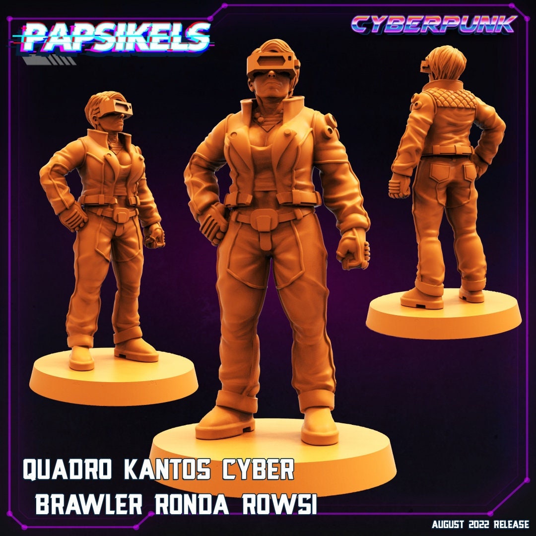 Cyberpunk Female Brawler Ronda Rowsi - 32mm Scale Alien Miniature | Batang City | Papsikels