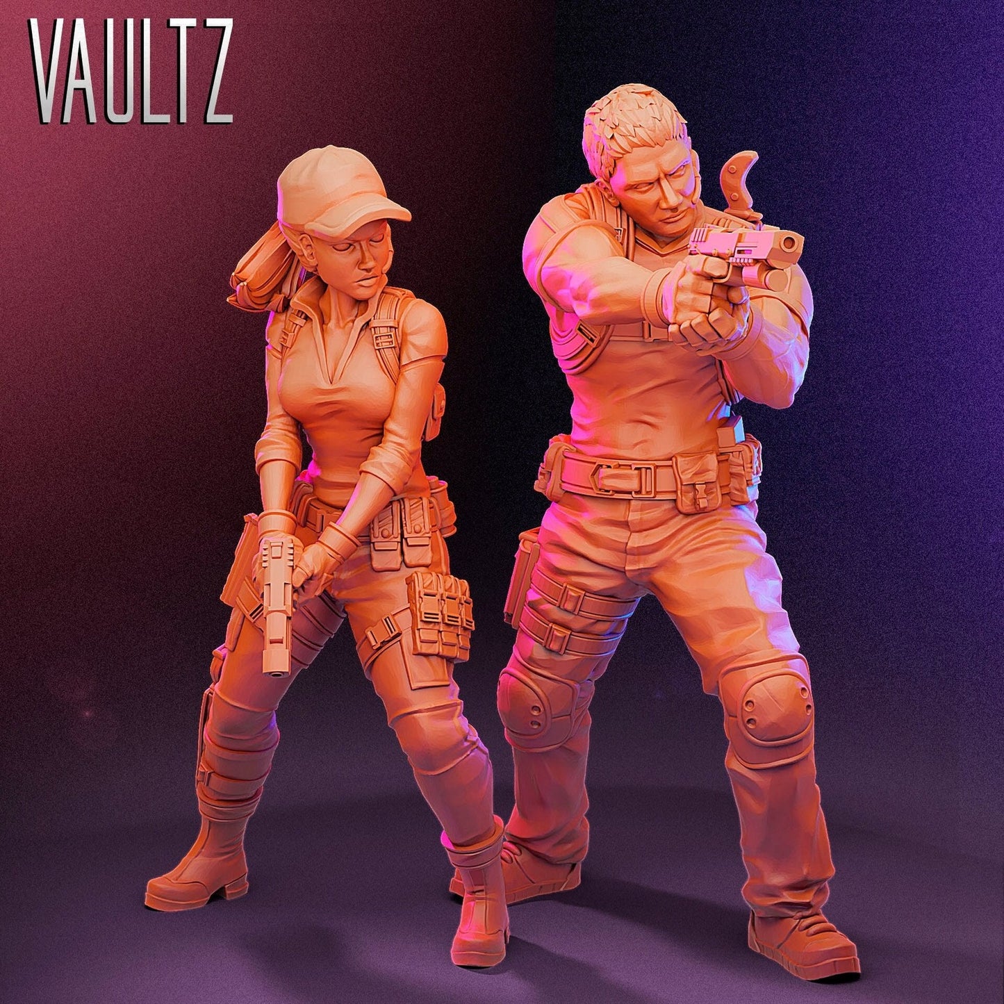 Survivor Jill and Chris | 28mm - 100mm Scale Resin Mini | Zombicide | Vaultz