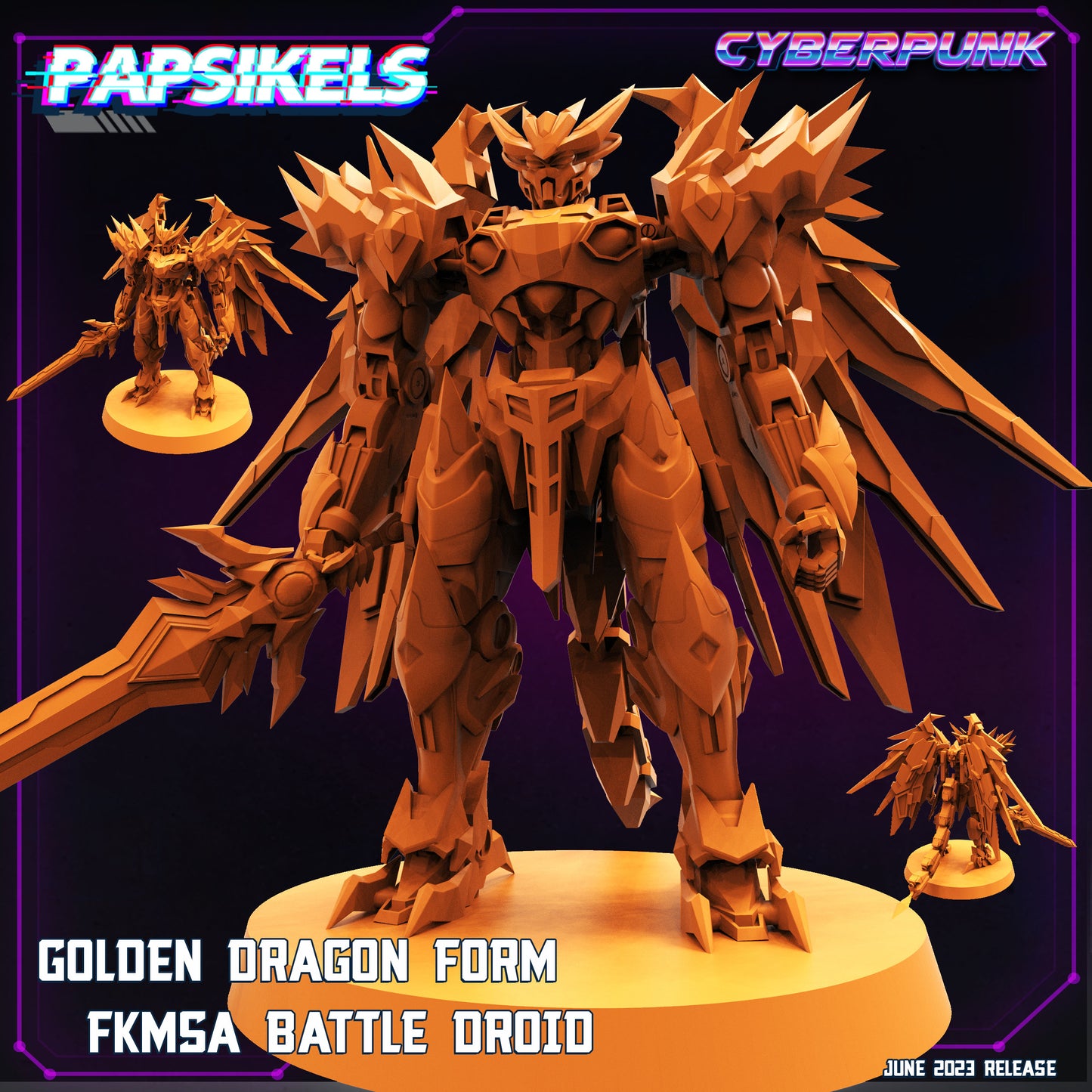Golden Dragon Battle Droid Exoja Type 1 - Resin Cyberpunk Miniature | Papsikels