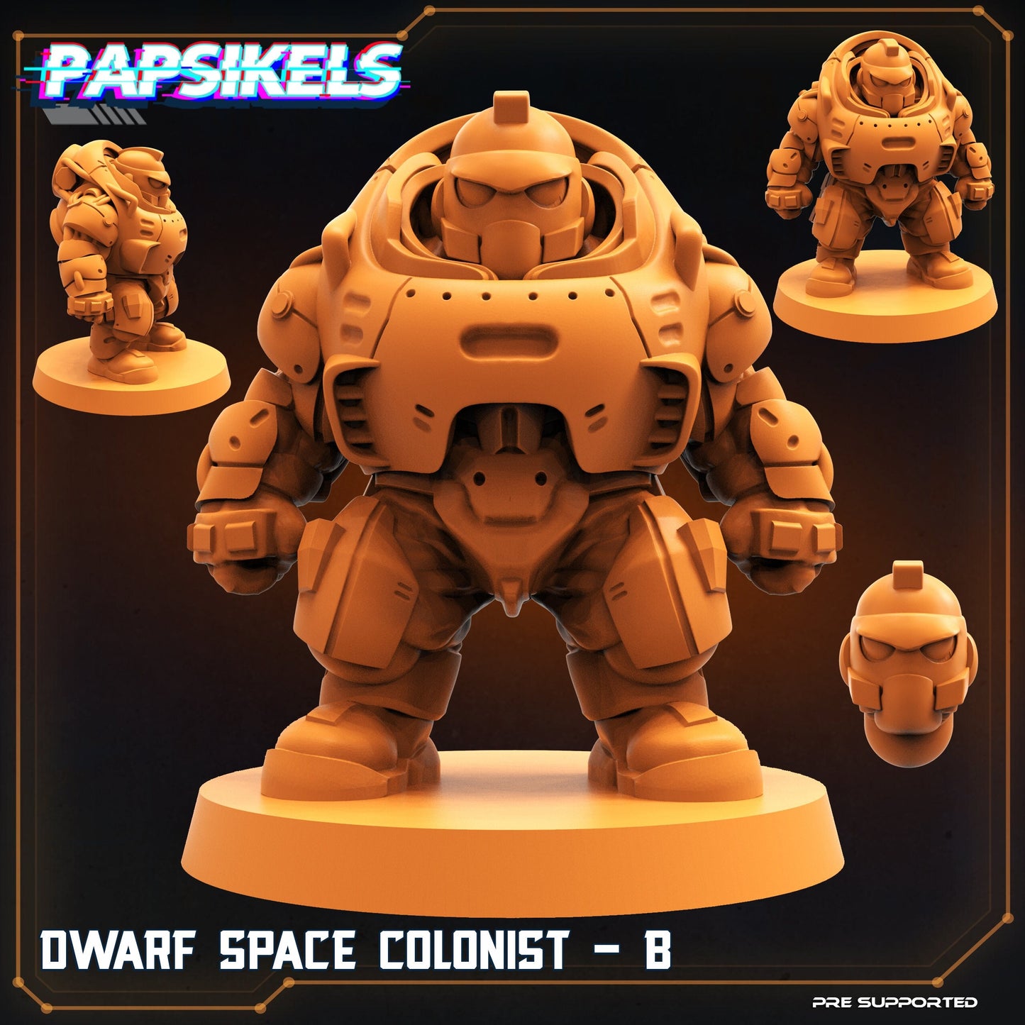 Space Dwarf Colonist B - 32mm Scale Alien Miniature | RPG | Sci fi | Cyberpunk | Role Playing | DnD | Papsikel