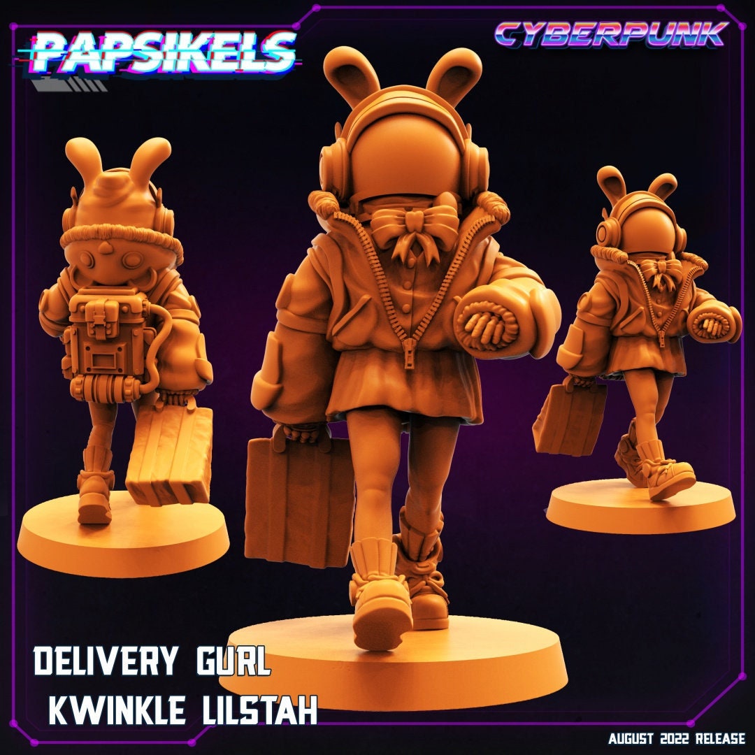 Cyberpunk Delivery Gurl Kwinkle Lilstah - 32mm Scale Alien Miniature | Batang City | Papsikels