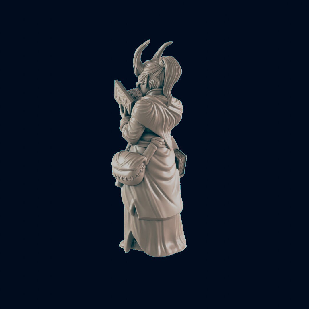 NPC Demonkin Female Scholar Teacher - 25mm - 75mm Scale | DnD | EC3D Fantasy Mini | Townsfolk