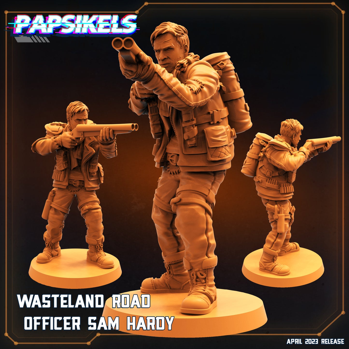 Wasteland Road Officer Sam Hardy - Resin Miniature | RPG | Sci fi | Cyberpunk | Role Playing | DnD | Papsikel Wardudes