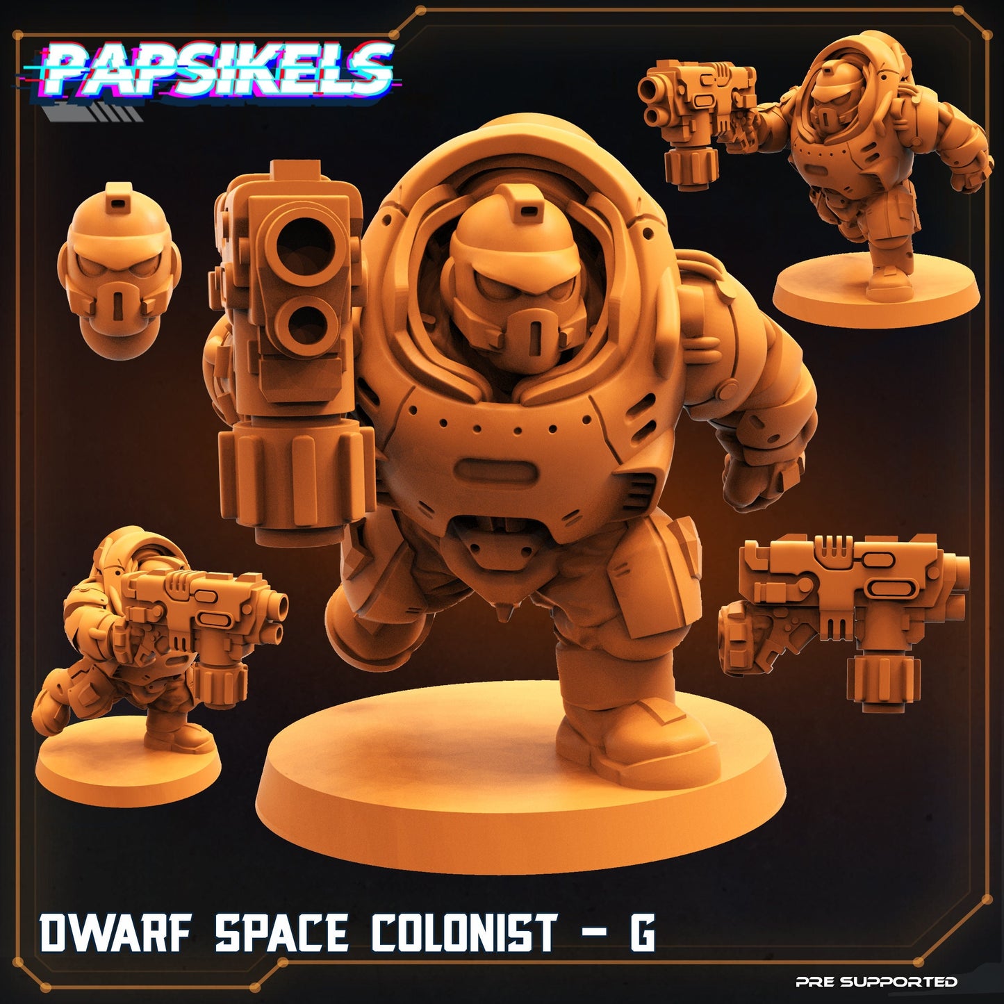 Space Dwarf Colonist G - 32mm Scale Alien Miniature | RPG | Sci fi | Cyberpunk | Role Playing | DnD | Papsikel