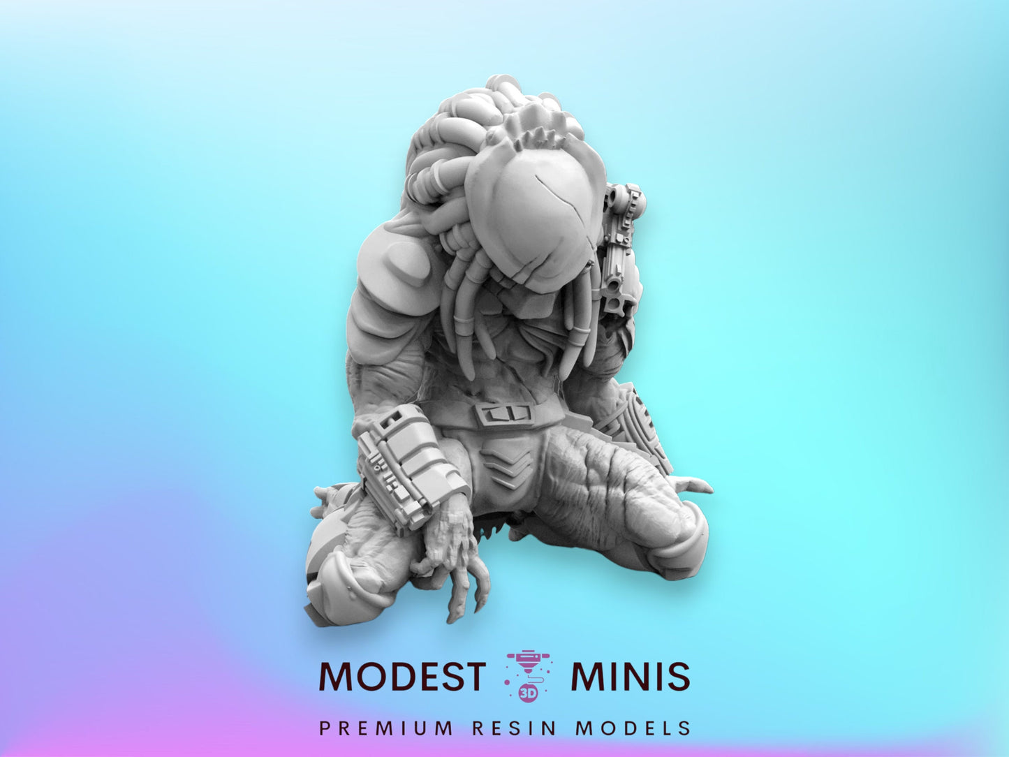 Dead Skull Hunter Fight to the End - 32mm Scale Alien Miniature | RPG | Sci fi | Cyberpunk | Role Playing | DnD | Papsikel