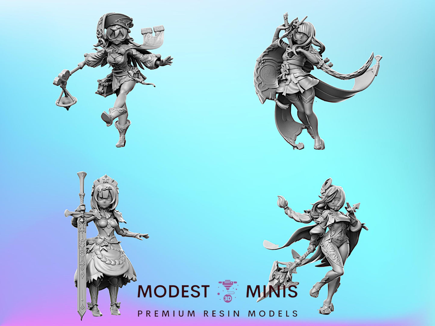 4pc JRPG 32 - 32mm Scale DnD Miniature | Dungeons and Dragons | JRPG Mini - RN Estudio