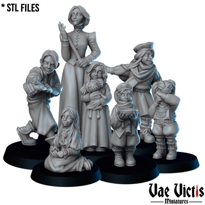 7pc Orphanage Set NPCs | 28mm to 75mm DnD Miniature | Frostgrave Mini | Vae Victis