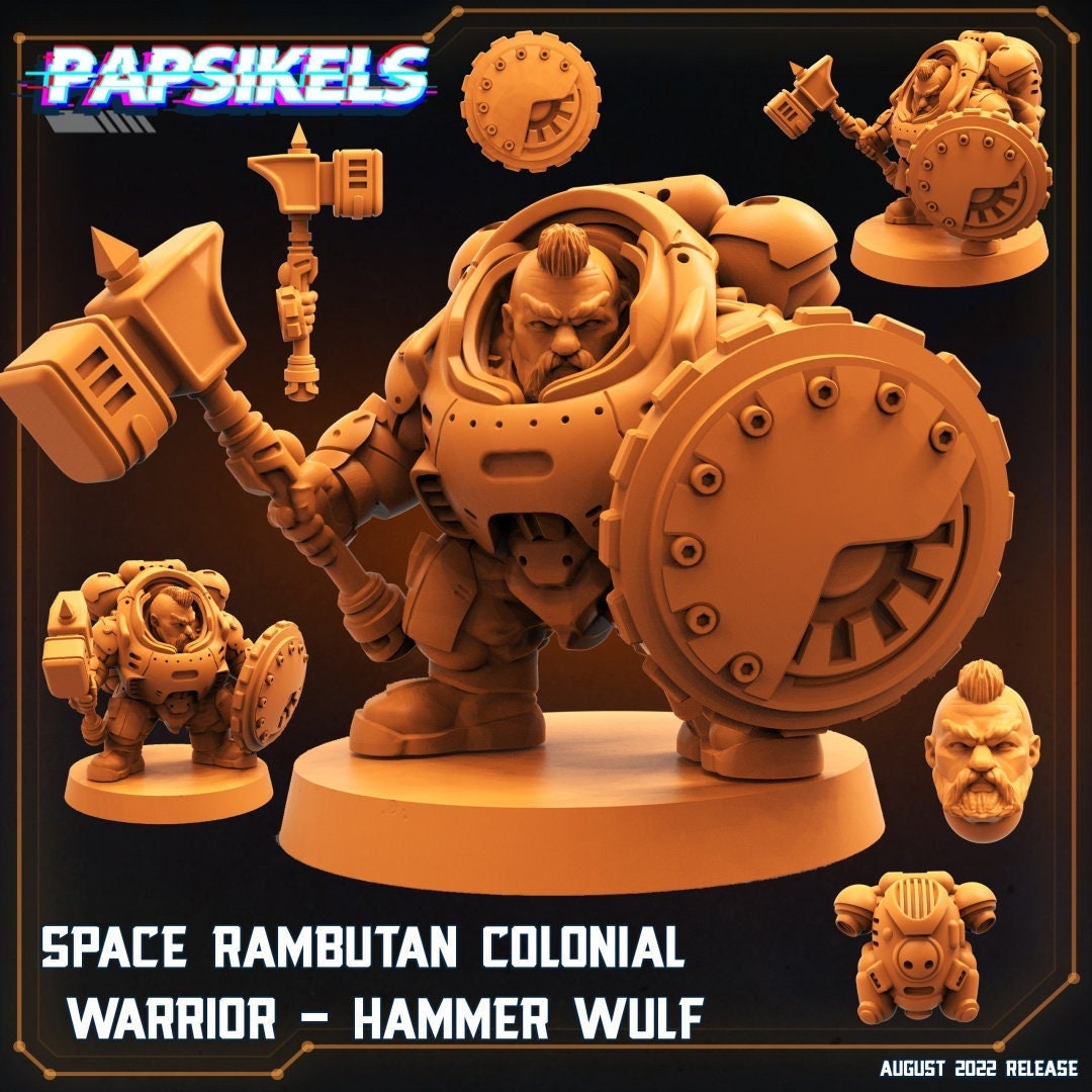 Space Dwarf Hammer Wulf - 32mm Scale Alien Miniature | RPG | Sci fi | Cyberpunk | Role Playing | DnD | Papsikel