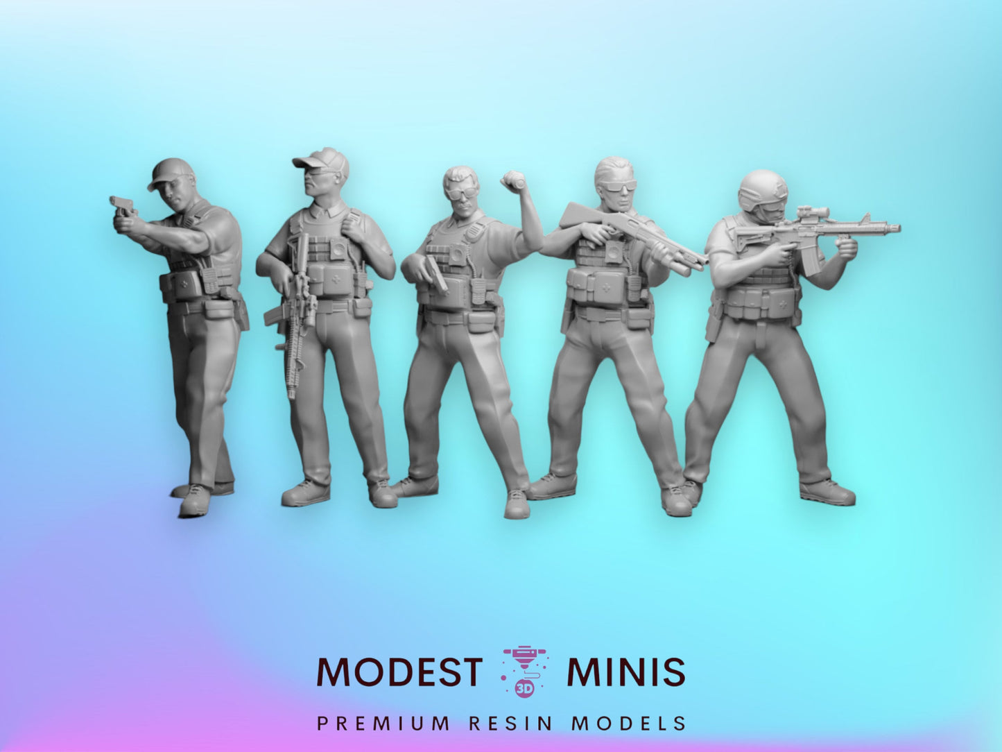 5pc Law Enforcement - 28mm Scale Resin Military Miniature | Zona Alfa | Spectre Ops Mini