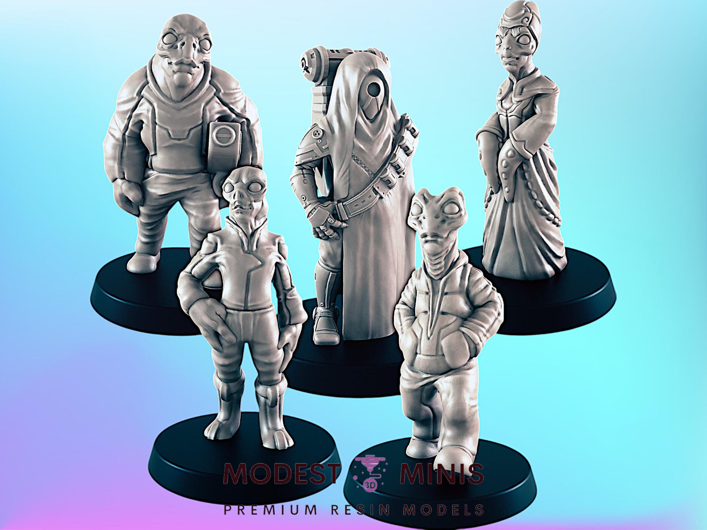 Alien Civilians Set | 25mm - 75mm Scale | DnD | Cyberpunk | EC3D Sci Fi Mini
