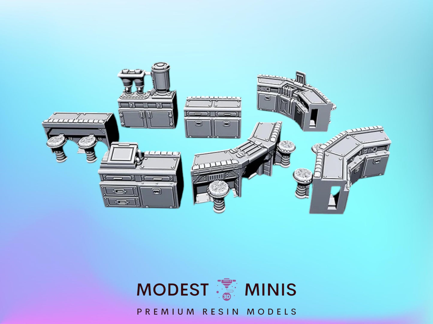 7pc Modular Cantina Bar | 28mm - 54mm Scale | Sci Fi Scatter Terrain