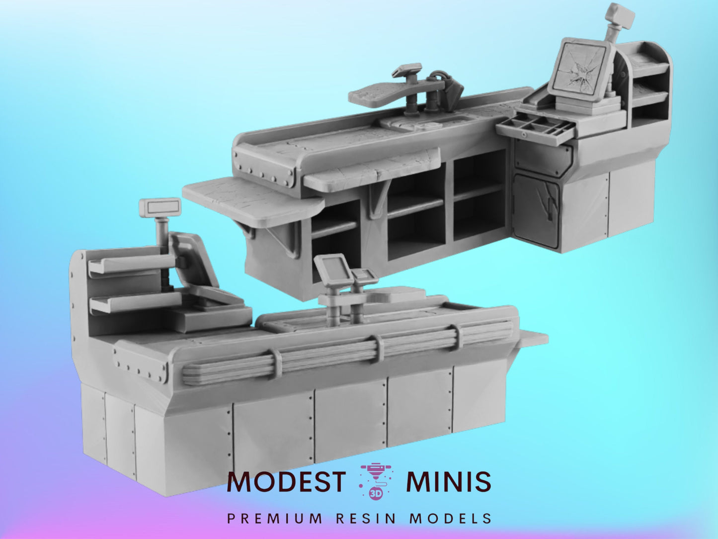 Supermarket Checkout Counter | 28mm - 54mm Scale | Survivor Terrain | Fantasy Scatter | Sci Fi Terrain | EC3D Badlands