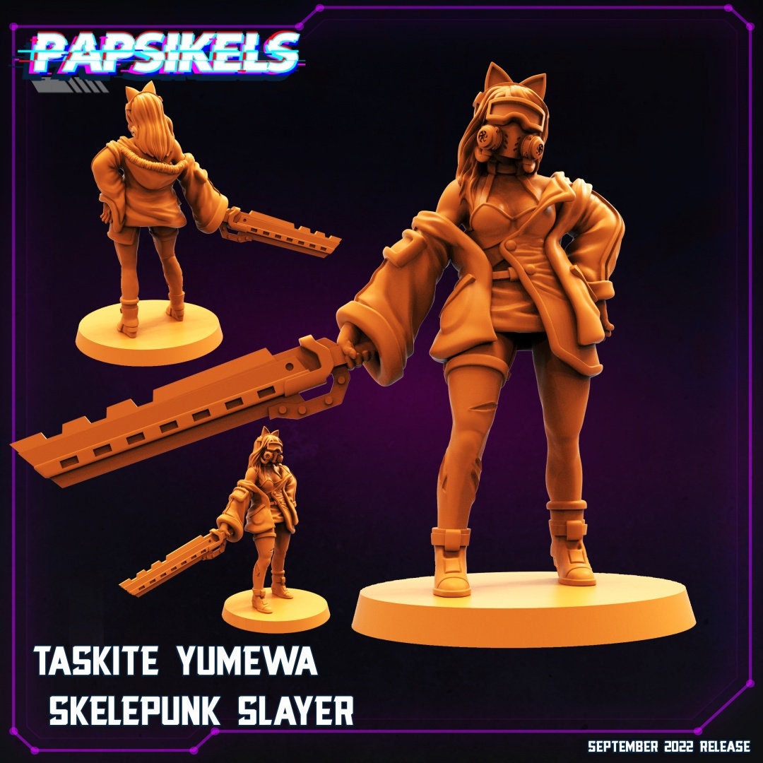 Taskite Skelepunk Slayer - 32mm Scale Cyberpunk Miniature | Alien | Papsikels
