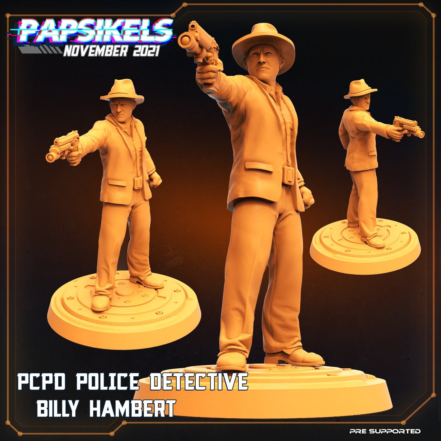 Detective Billy Hambert - 32mm Scale Alien Miniature | RPG | Sci fi | Cyberpunk | Role Playing | DnD | Papsikel