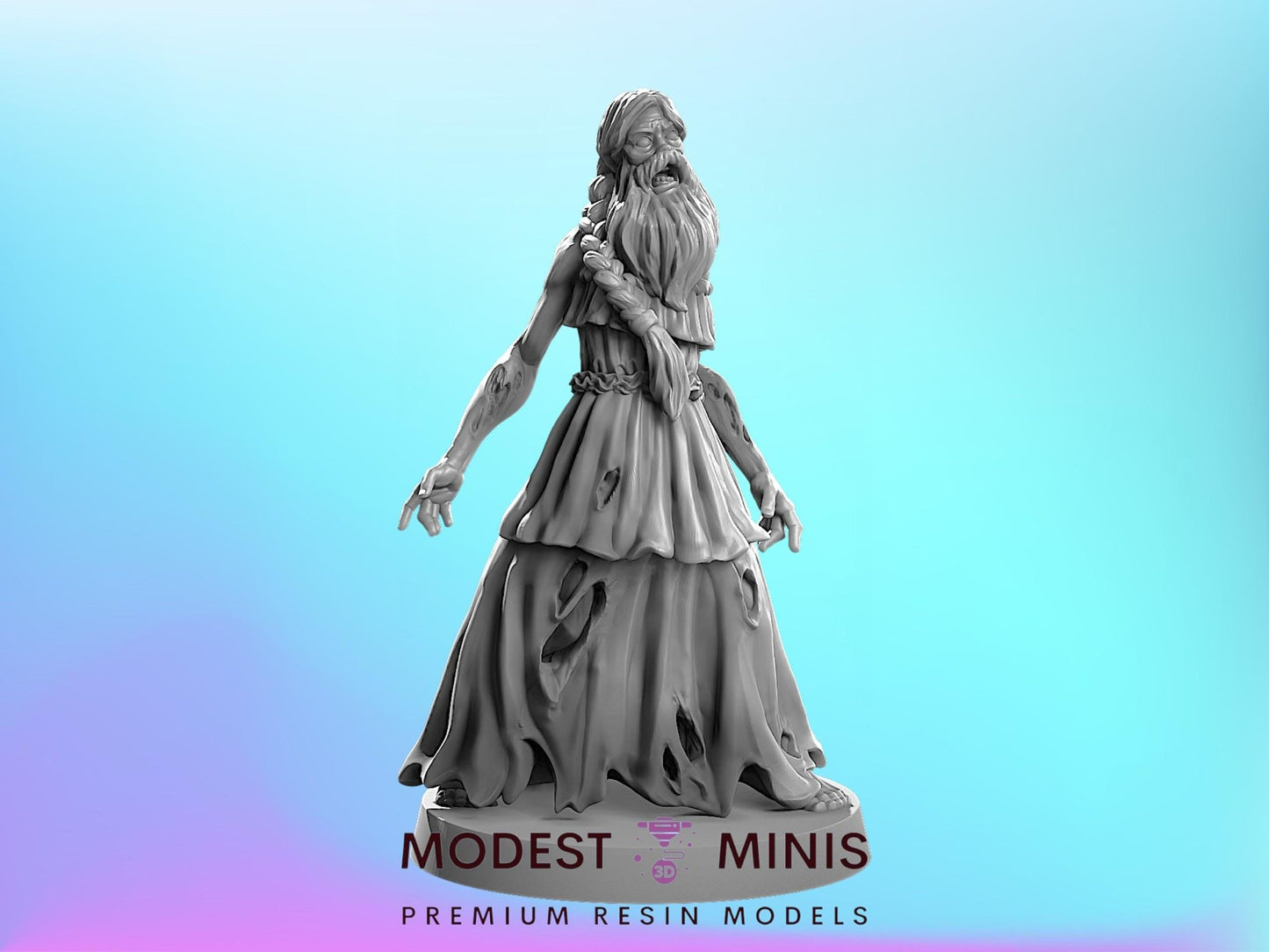 Zombie Bearded Woman 28mm - 100mm Scale Resin Mini Zombicide Walking Dead Zombicircus Vaultz