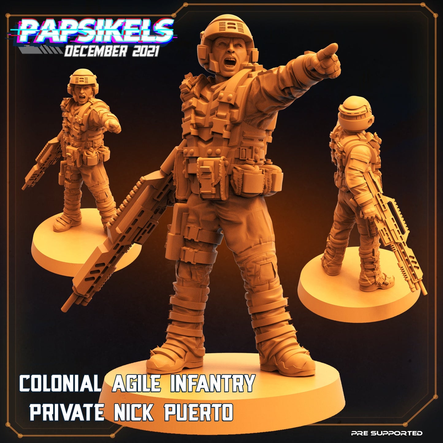Private Nick Puerto - 32mm Scale Alien Miniature | RPG | Sci fi | Cyberpunk | Role Playing | DnD | Papsikel