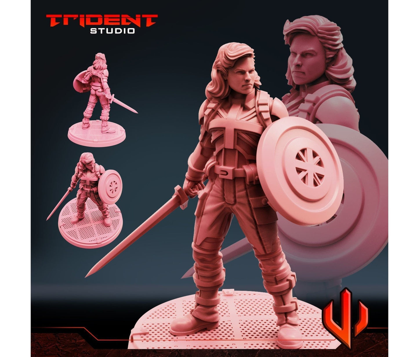Captain Excalibur A - 40mm Miniature | Crisis Protocol Proxy | Trident