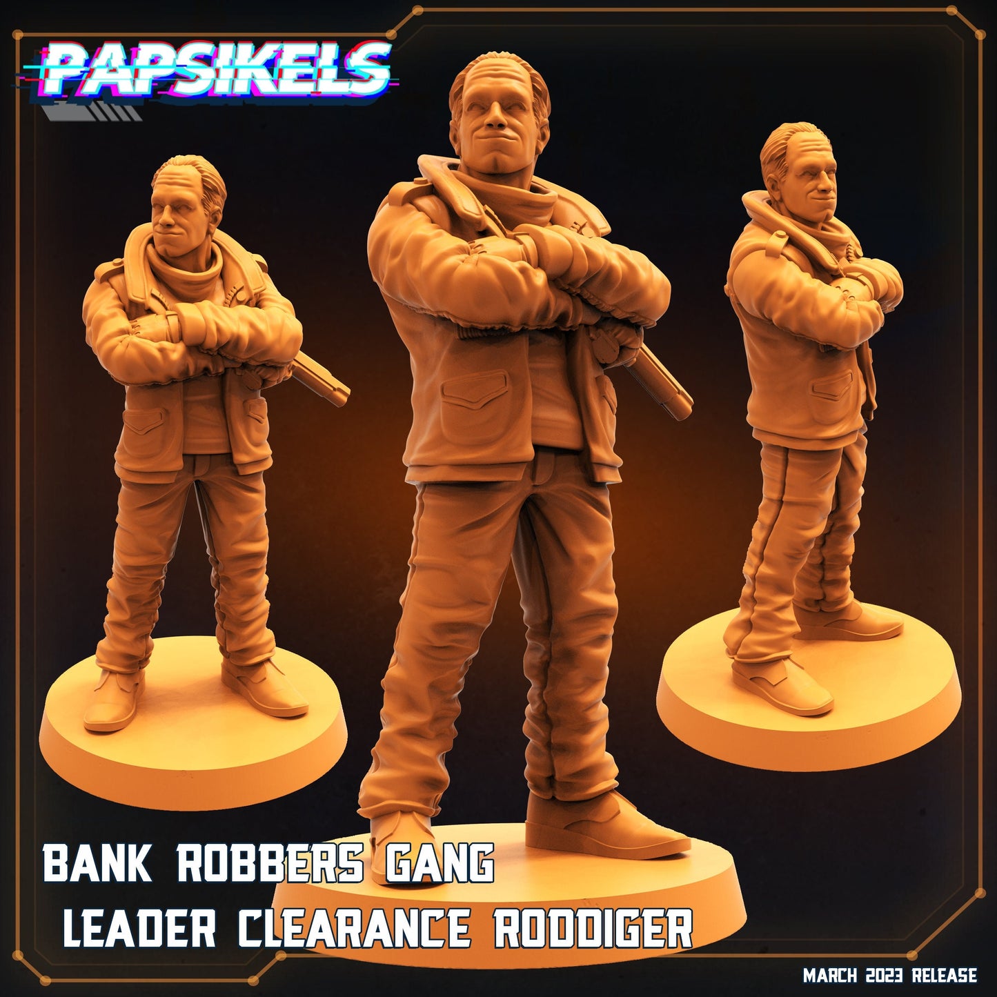 Gang Leader Clearance Roddiger Corpo Cops Bank Robber - 32mm Scale Miniature | RPG | Sci fi | Cyberpunk | Role Playing | Papsikel