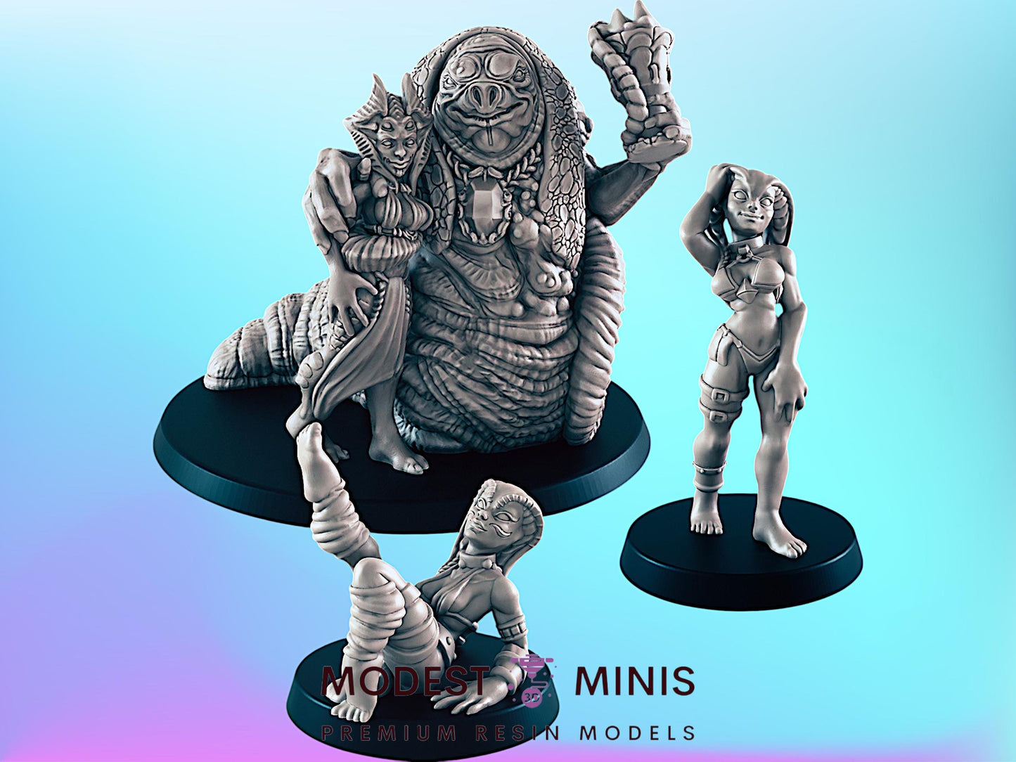Alien Crime Boss and Dancers Set | 25mm - 75mm Scale | DnD | Cyberpunk | EC3D Sci Fi Mini