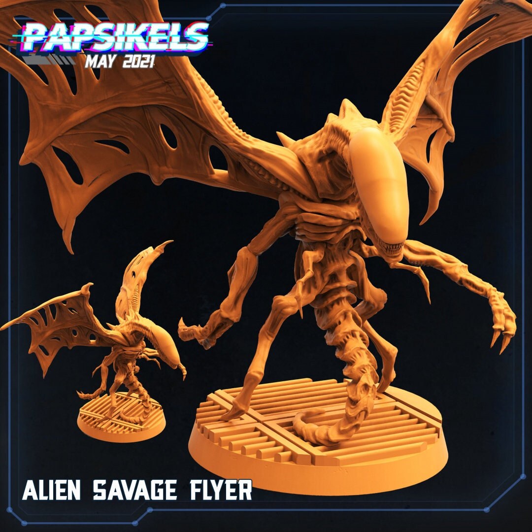 Alien Savage Flyer - 32mm Scale Alien Miniature | RPG | Sci fi | Cyberpunk | Role Playing | DnD | Papsikel