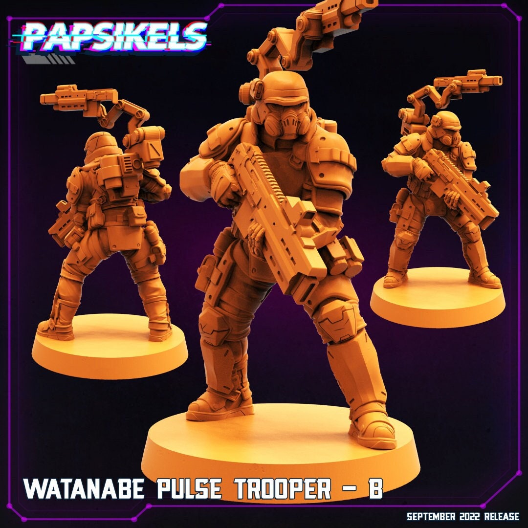 Pulse Trooper B - 32mm Scale Cyberpunk Miniature | RPG | Sci fi | Alien | Role Playing | DnD | Papsikel