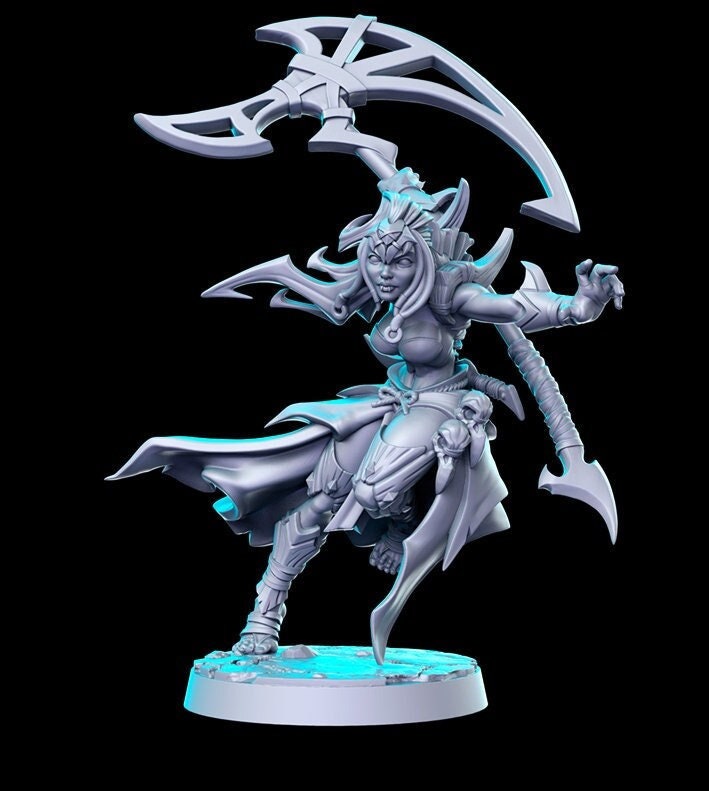Kujla Warrior Female with Huge Axe - 32mm Scale DnD Miniature | Dungeons and Dragons | JRPG Mini - RN Estudio