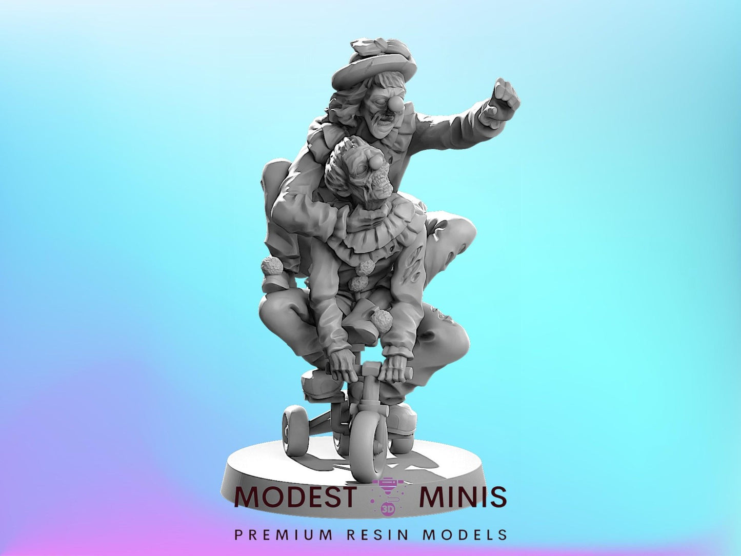 Zombie Bicyclown | 28mm - 100mm Scale Resin Mini | Zombicide Zombicircus Vaultz