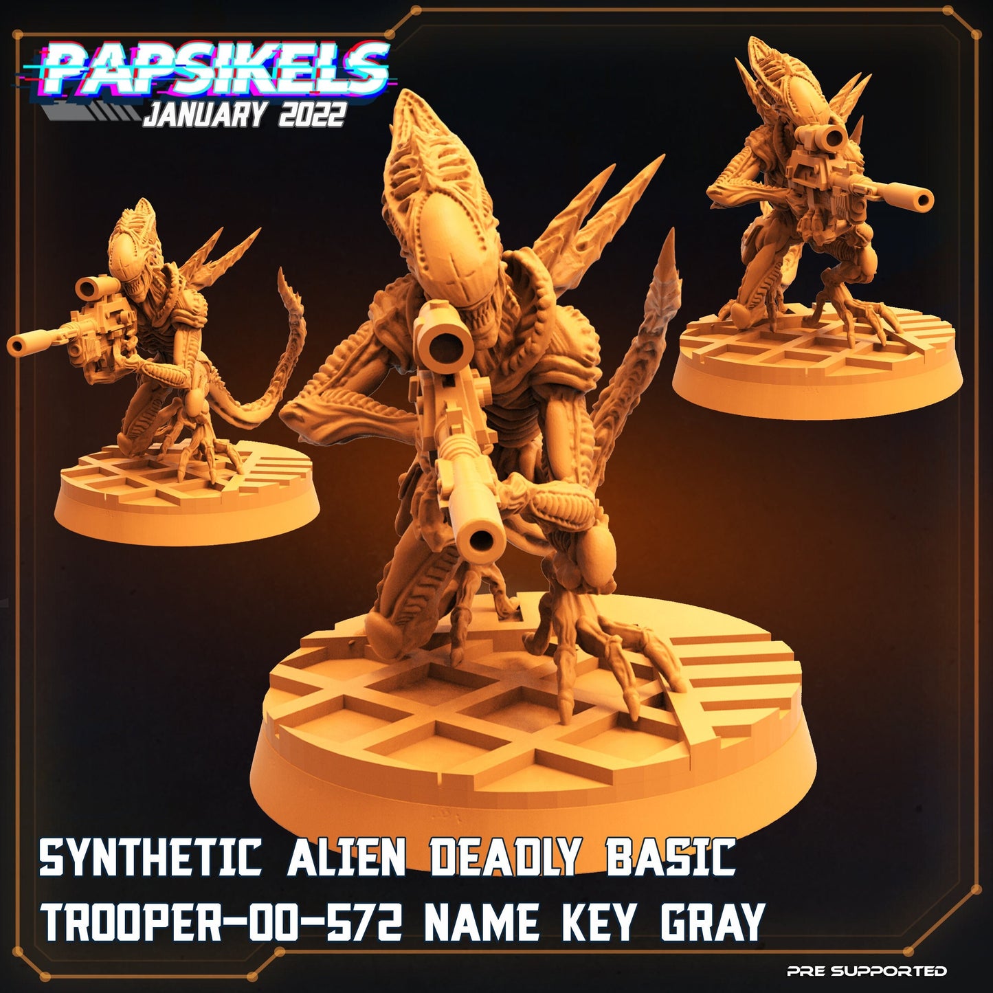 Fran 9 Xeno Troop Gray - 32mm Scale Alien Miniature | RPG | Sci fi | Cyberpunk | Role Playing | DnD | Papsikel