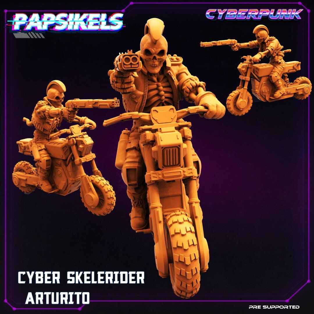 Skelepunk Rider Arturito - 32mm Scale Alien Miniature | Batang City Cyberpunk | Papsikels