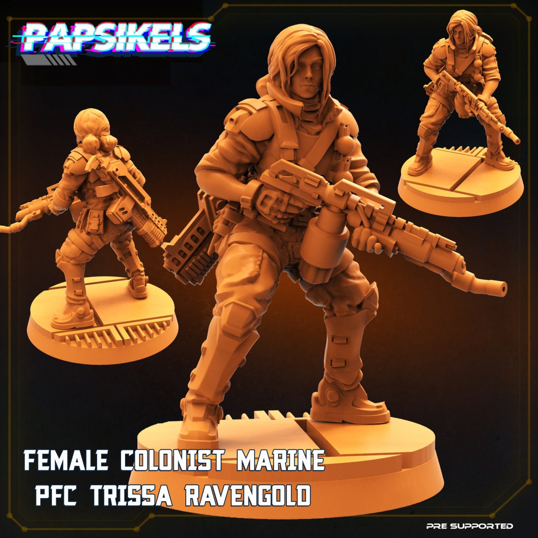 Female Marine Trissa Ravengold - 32mm Scale Alien Miniature | RPG | Sci fi | Law Upholders | Role Playing | DnD | Papsikel