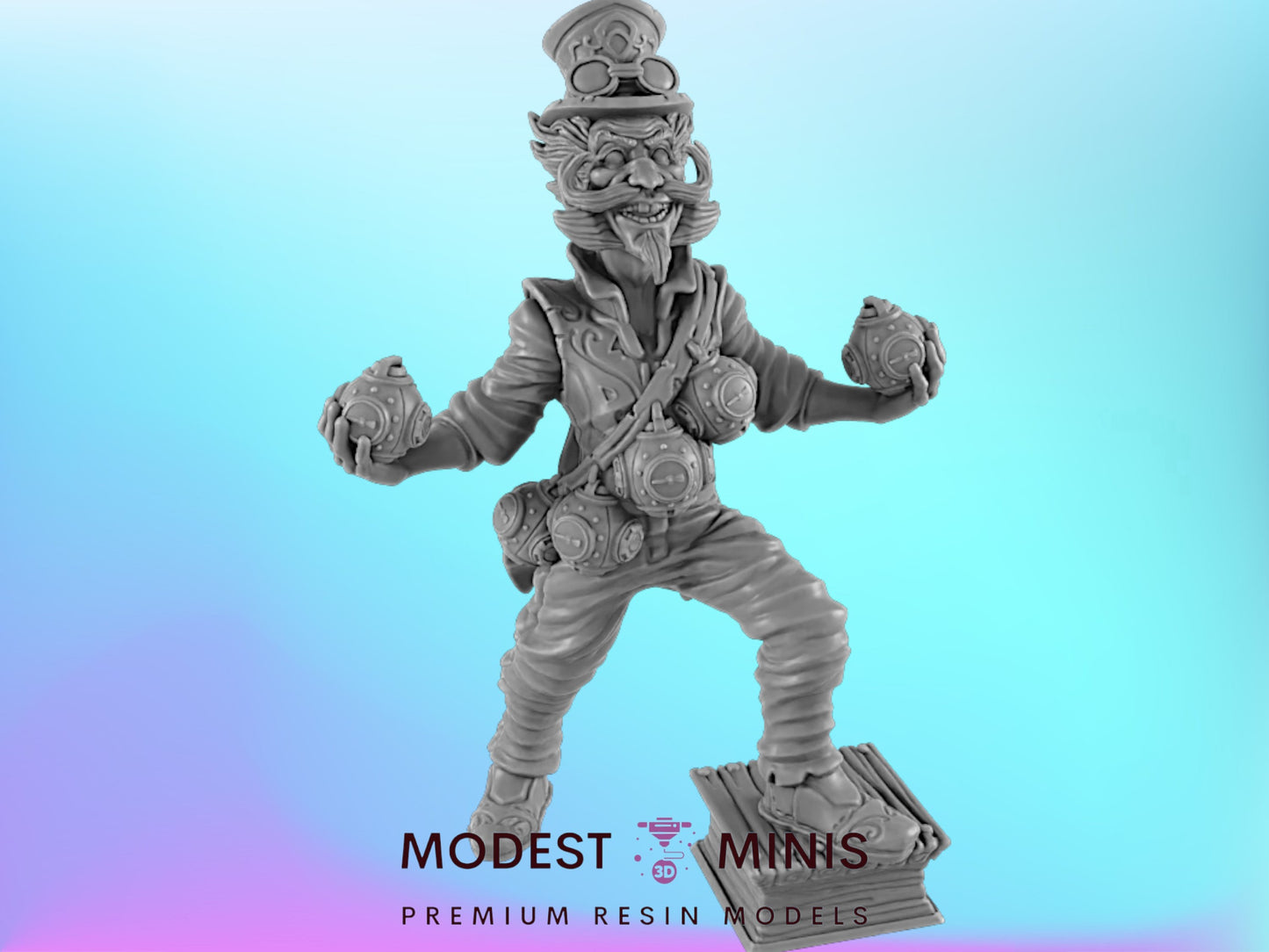Moustachioed Bomber Villain | 25mm to 100mm Steampunk Mini | DnD | EC3D