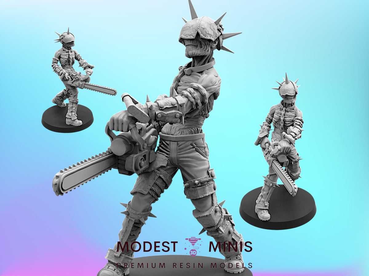 Cyber Zombie Chainsaw Punk - 28mm - 100mm Scale Cyberpunk Necromunda Miniature | Papsikels