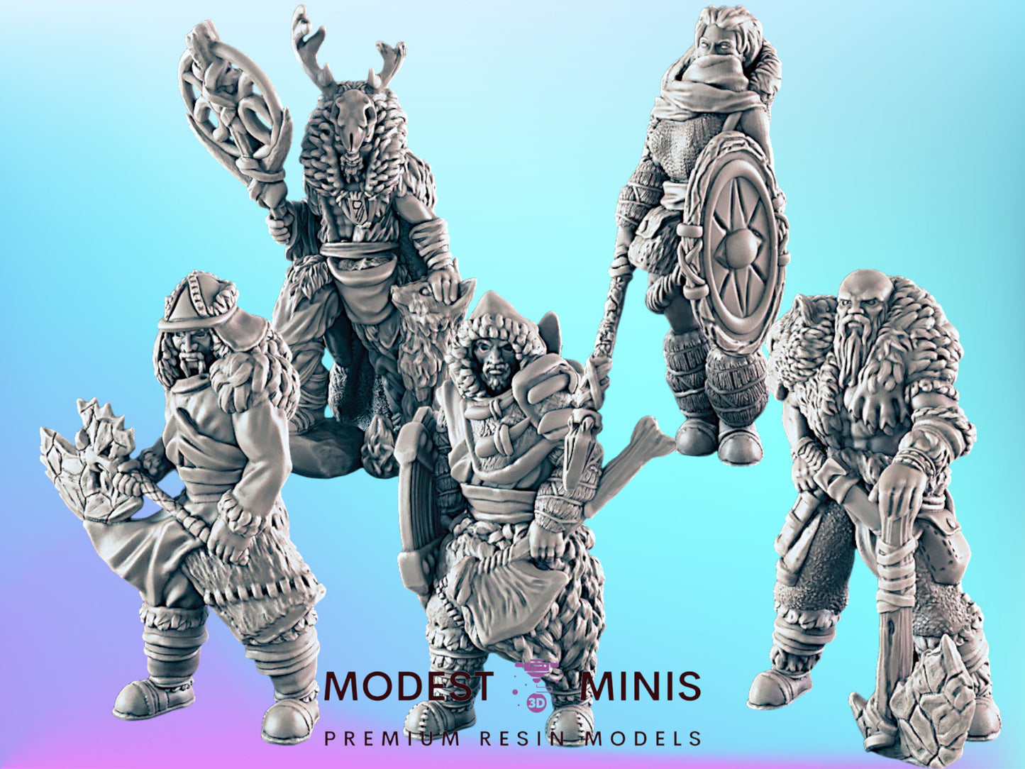 5pc Ice Tribe | 25mm - 75mm Scale | DnD | EC3D Fantasy Mini