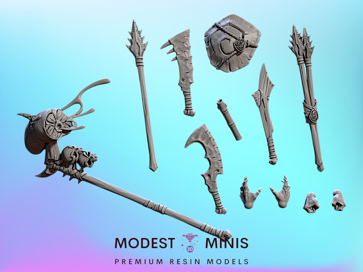 Falgor's Swamp Lizardfolk Weapons Bits Set | 28mm - 75mm Scale Resin Minis | DnD | Frostgrave Artisan Guild